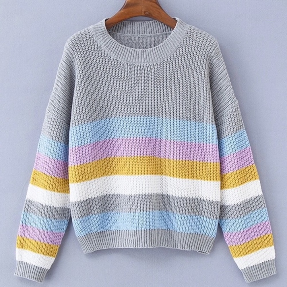 🆕 BELLA MULTICOLOR STRIPED KNITTED SWEATER - Picture 1 of 4